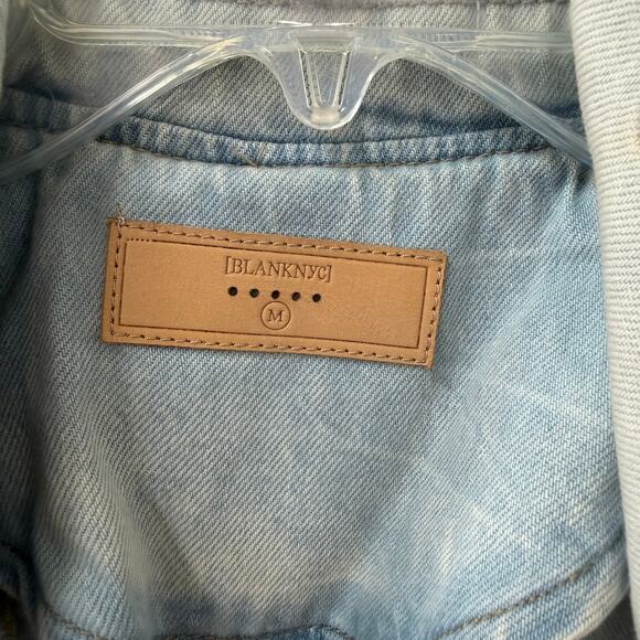 Blank NYC Denim Jacket Medium Embroidered Floral Studded Moto Zip Light Wash - Picture 5 of 16